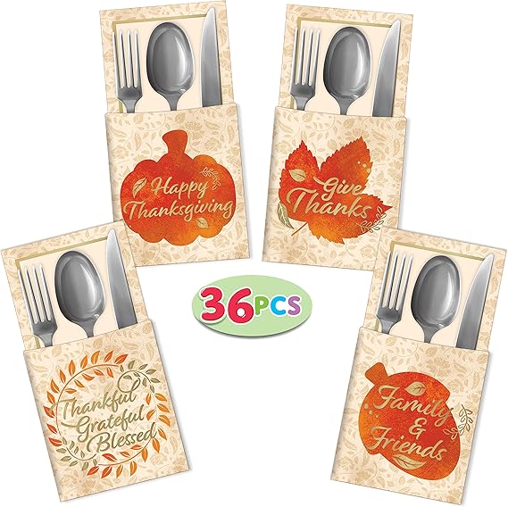 36 Thanksgiving Turkey Cutlery Decorative Gold Foil Utensil
