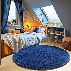 ONASAR Navy Blue Round Area Rugs 5ft, Soft Bedroom