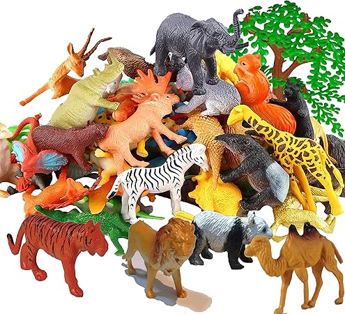 Amazon Com Safari Plastic Animals Figures Toys 53 Piece Mini Realistic Wild Vinyl Zoo Jungle Animal Toy Set Learning Party Favors Toys For Boys Girls Kids Toddlers Forest Small Animals Playset Cupcake Topper Toys
