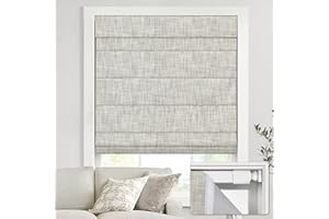 UNISHADES no Drill Cordless Roman Shades for Windows, 29" W × 64" H - 100% Blackout - Linen - Beige