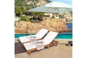 ARROWSTONE Wood Outdoor Chaise Lounge Set of 2, Acacia Wood Patio Furniture, Adjustable 5-Position Lounge Chairs with Cushions, Weather-Resistant Pool Lounge Chairs for Patio, Garden, Backyard