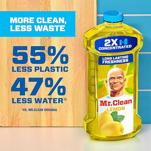 MR. CLEAN ALL PURPOSE CLEANER, FLOOR CLEANER FOR MOPPING HOME, BATHROOM, & KITCHEN, CLEANING LIQUID FOR MOP & BUCKET, CLEANING SUPPLIES, MULTI-SURFACE DILUTABLE, LEMON, 41OZ