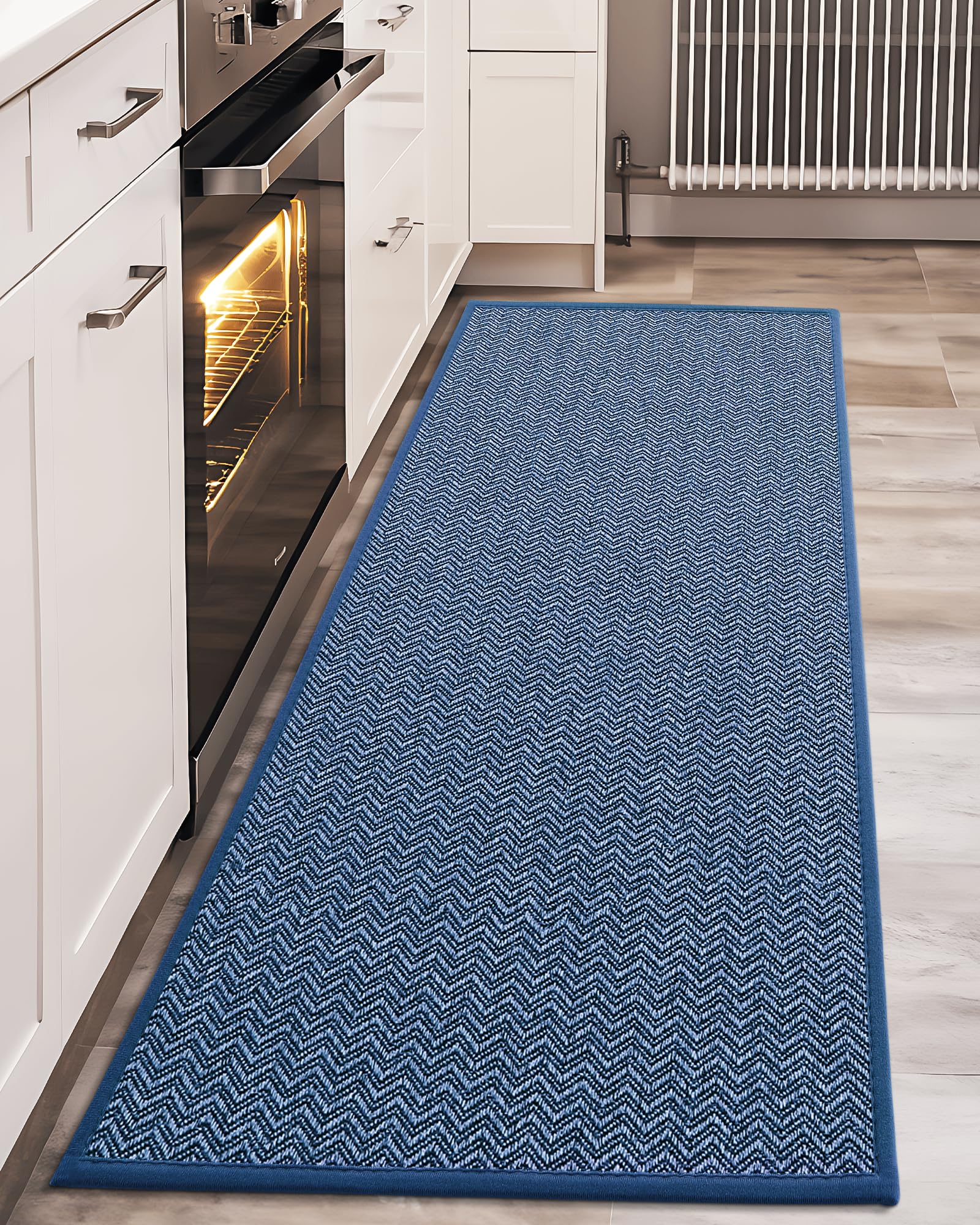 COLOR&GEOMETRY Non Slip Washable 44 x 200 cm Rubber Backed Long Runner Rug, Easy to Clean Quick Dry Floor Mats for Kitchen, Hallway, Laundry Room (Blue)