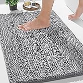 Yimobra Bathroom Rug Mat 36 x 24, Non Slip and Super Absorbent Bath Mat,Machine Washable Quick Dry,Ultra Plush Chenille Shower Rugs for Bathroom Floor Sink Tub and Shower Outside,Gray