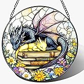 Stained Glass Window Hanging, 8 Inch Dragon Stained Glass Suncatcher, Dragon Decor, Home Decor for Windows, Book Lover Gift, Gifts for Book Lovers, Gifts for Bookworm on Birthday Christmas