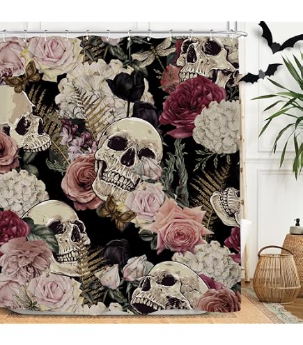 AMBZEK Sugar Skull Duschvorhang 152x183 Cm – Gothic Design, Wasserdichtes Polyester