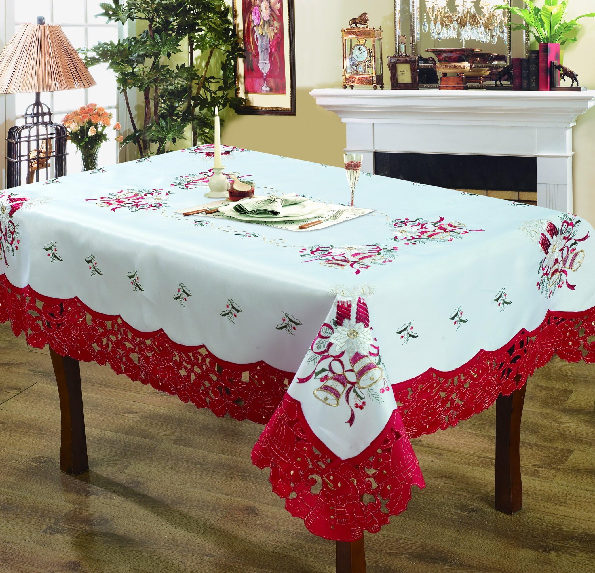 Editex Home Curtain Holiday Themed Tablecloth, 52 by 70-Inch, Bells