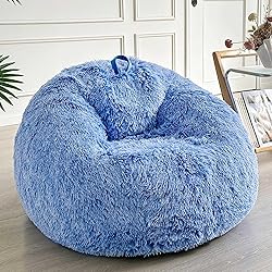 LIFEREVO Fluffy Faux Fur Bean Bag Chair Cover Blue