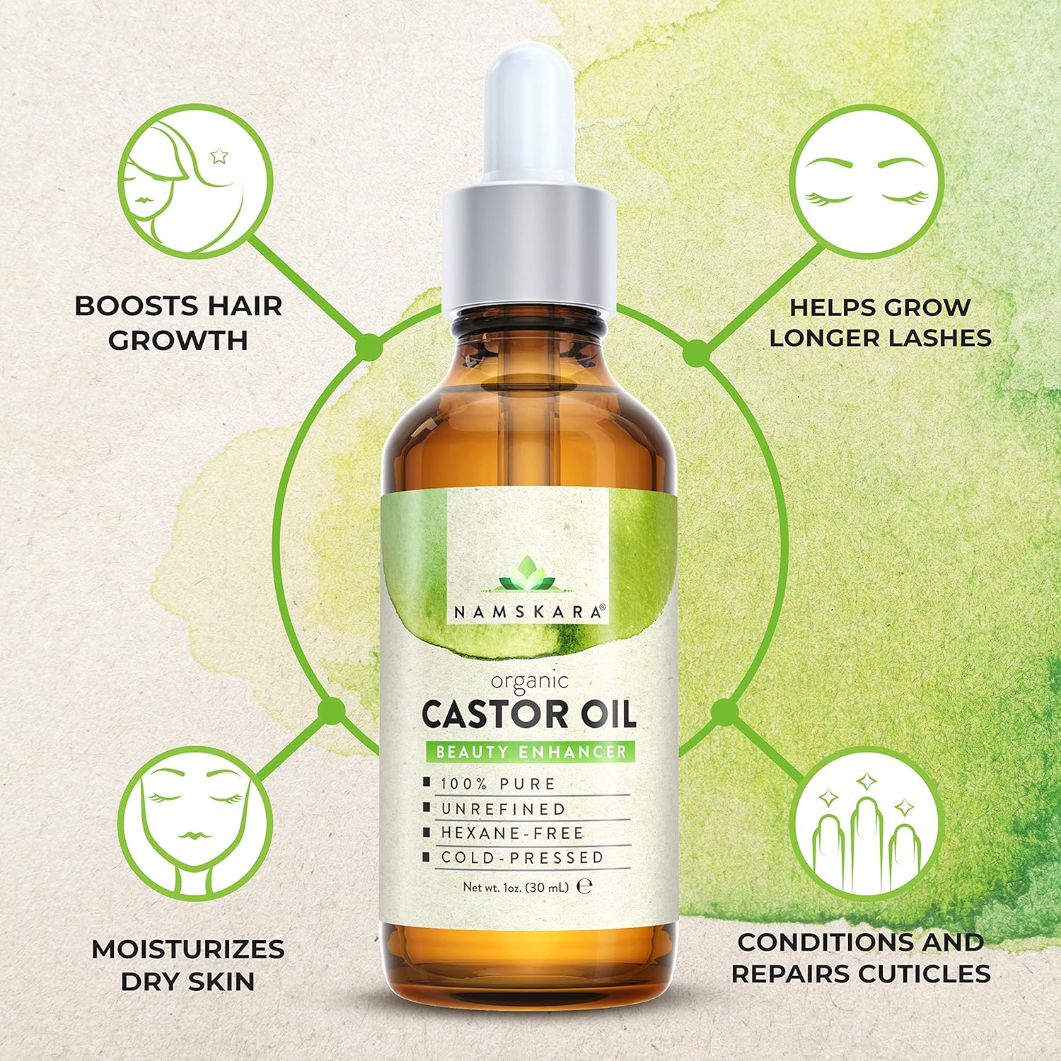 Organic Castor Oil - USDA Certified Organic 100% Pure, Cold-Pressed, Extra-Virgin, Hexane-Free. Best Carrier Oil For Eyelashes, Hair, Eyebrows & Skin (1oz): Beauty