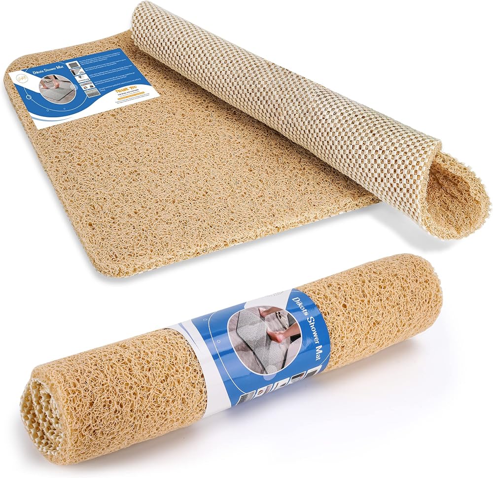Dikots Soft Shower Mat 60x40 cm Non Slip Anti Mould Beige Loofah PVC