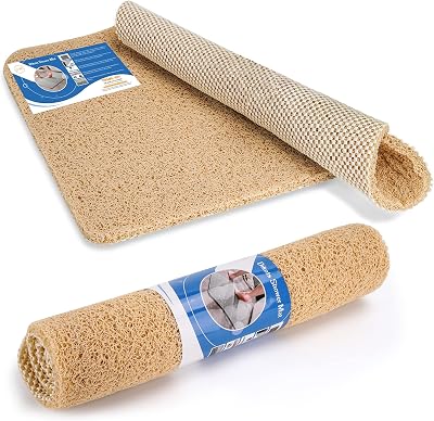 Dikots Soft Shower Mat 60x40 cm Non Slip Anti Mould Beige Loofah PVC