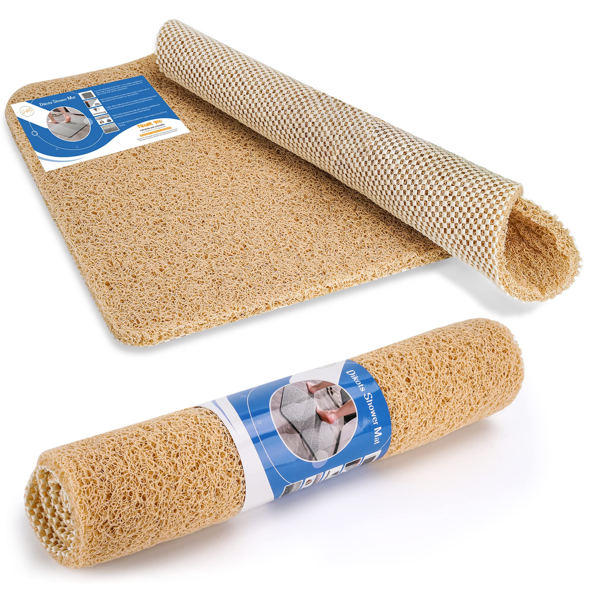 Dikots Soft Shower Mat non slip anti mould 60 x 40 cm - Beige Loofah style PVC Non slip mat for inside shower and wet places
