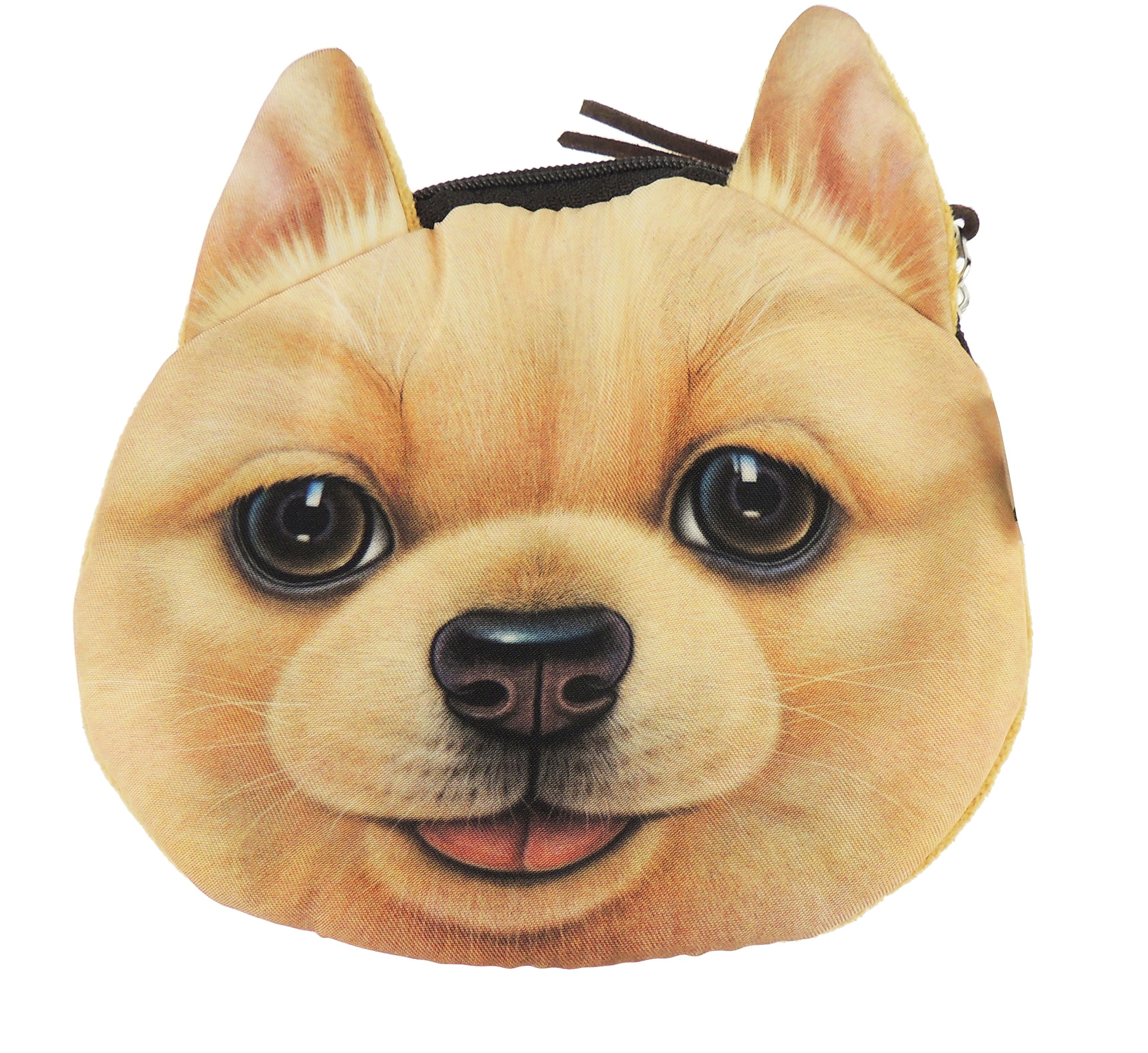 Womens Mens Girls Boys Cute Kids Teens Dog Puppy Doggy Animal Lovers Funny Christmas Birthday Gift Realistic Face Coin Change Money Makeup Zipper Holder Wallet Pouch Purse (Pomeranian)