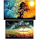 SUBANG 2 Packs 5D DIY Diamond Painting Set Decorating Wall Stickers For Living Room,Starry Sky (30X45CM/12X18inch) And Sun & Moon (30X15CM/12X6inch)