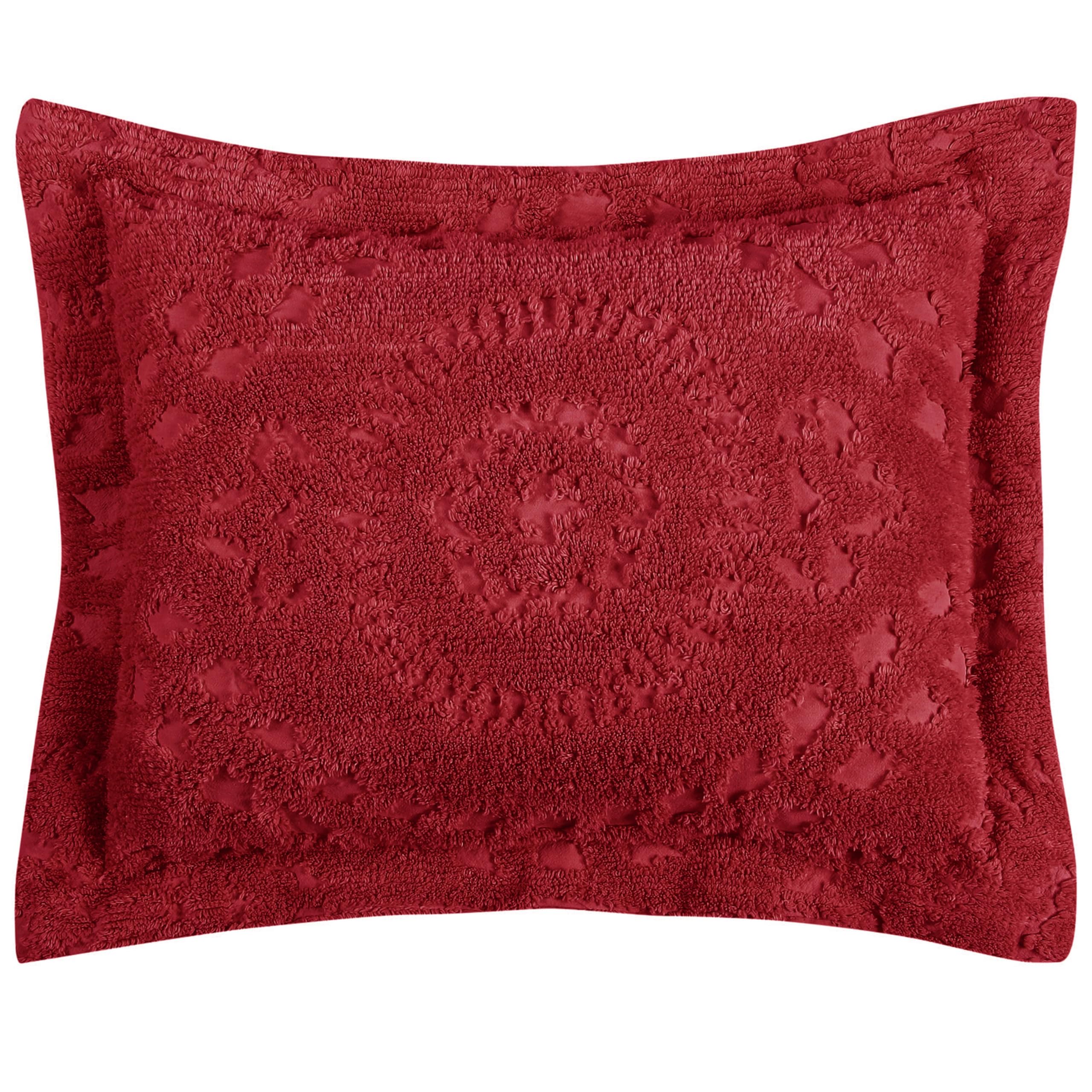 Better Trends Rio Collection is Super Soft and Light Weight in Floral Design 100% Cotton Tufted Unique Luxurious Machine Washable Tumble Dry, Standard Sham, Burgundy