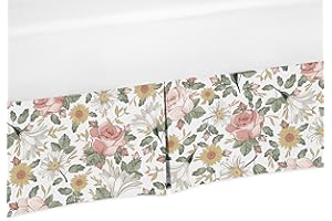 Sweet Jojo Designs Vintage Floral Boho Girl Pleated Baby Nursery Crib Bed Skirt Dust Ruffle - Blush Pink, Yellow, Green and White Shabby Chic Rose Flower Farmhouse