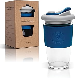 Mr.Cuppie Glass Reusable Coffee Cup with Lid, Travel Mug with Non-slip Sleeve Dishwasher and Microwave Friendly, Portable Glass Tumbler Eco-Friendly, 16oz…