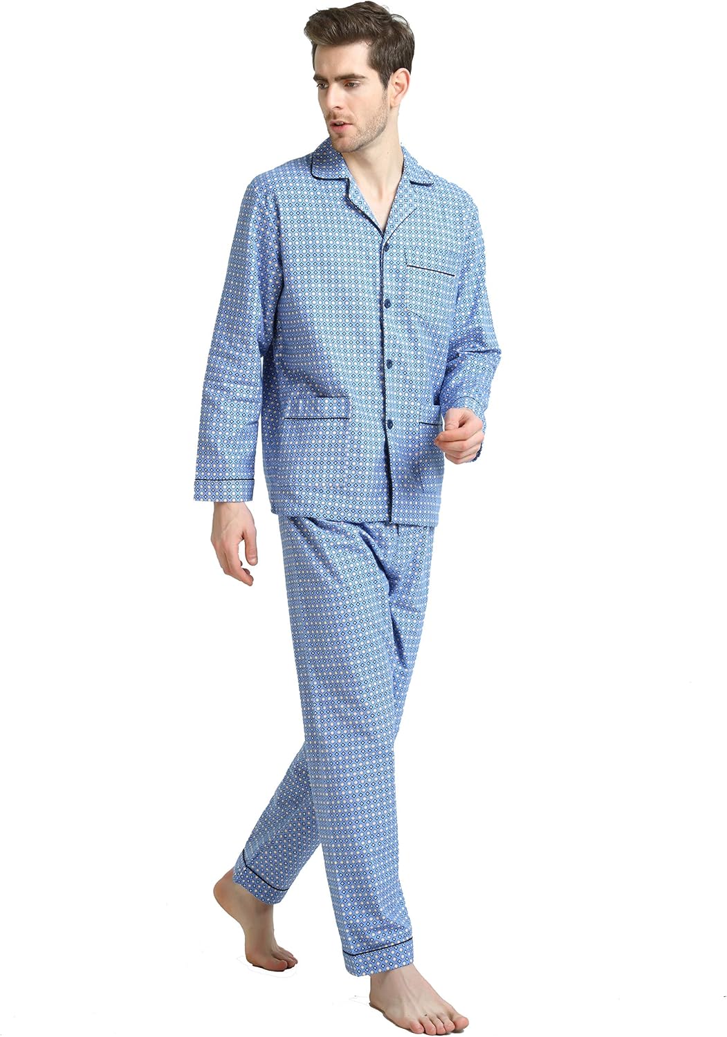 GLOBAL Mens Flannel Pajamas, 2-Piece Warm Pj Set at  Men’s Clothing store