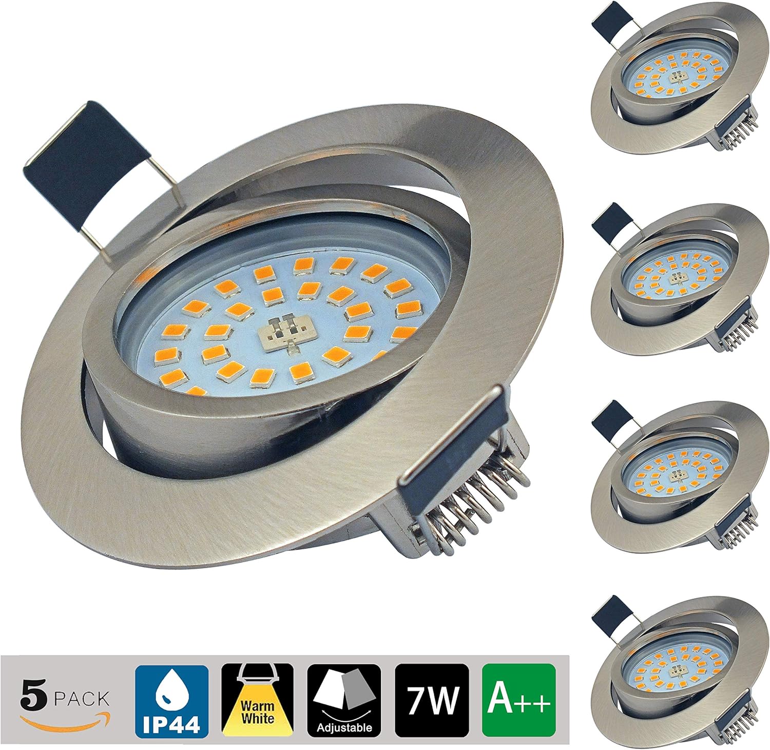 Recessed Led Ceiling Lights 7W Warm White 3000K 600LM 230V, Waterproof