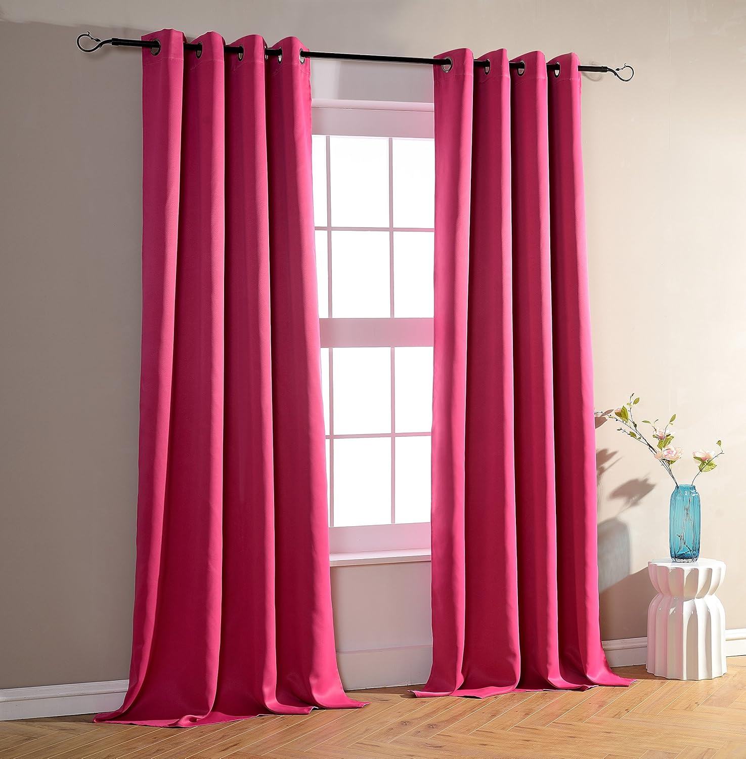 Pack of 2 Blackout Curtains, 140 x 260 cm, fuchsia, Lot de 2 rideaux