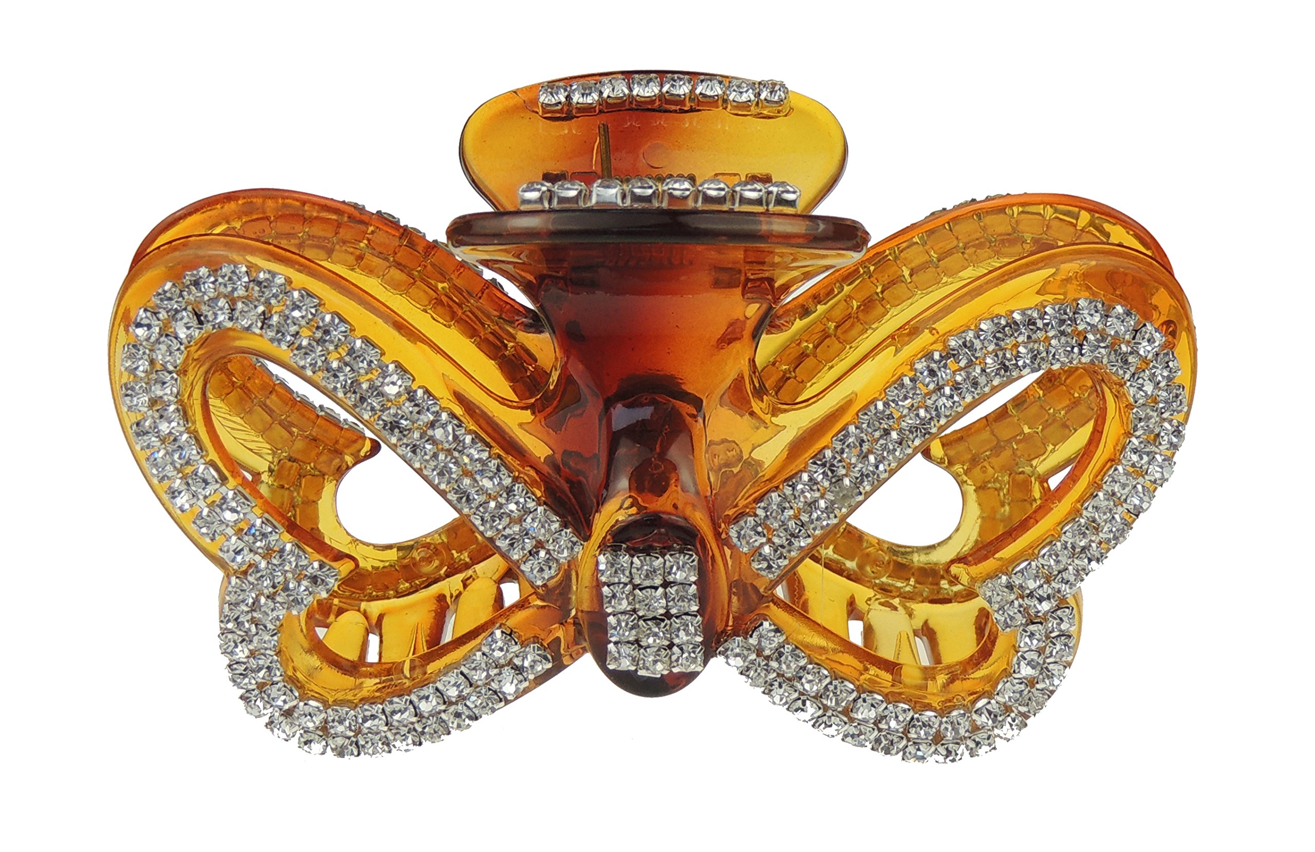 Extra Sparkly Women Girls Crystal Diamante Rhinestone Gems Bridal Wedding Evening Party Styling Fine Thin Hair Accessories Butterfly Claw Jaw Clip Octopus Clamp 9cm Heart Bow (Brown)