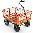 SuperHandy Electric-Assist Garden Cart - 5.7 Cubic Ft Utility Wagon, 440lbs Load, All-Terrain 10in Wheels, Anti-Rust Steel Frame, Convertible Flatbed Design