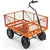 SuperHandy Electric-Assist Garden Cart - 5.7 Cubic Ft Utility Wagon, 440lbs Load, All-Terrain 10in Wheels, Anti-Rust Steel Fr