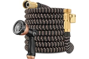 FILGNOSS 50 FT Garden Hose – 2025 Upgarded Expandable Garden Hose w/10 Pattern Thumb Spray Nozzle, 650psi Pure Brass 3/4” Fittings – Lightweight, Durable, and Kink-Free(Black Rose Gold)
