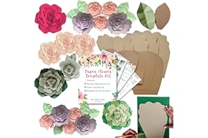 Little Miss Fairytale Two Pack Rose and Peony - Paper Flower Template Kit - Leaf Template Included - Paper Flowers Decorations for Wall - Make Unlimited Flowers