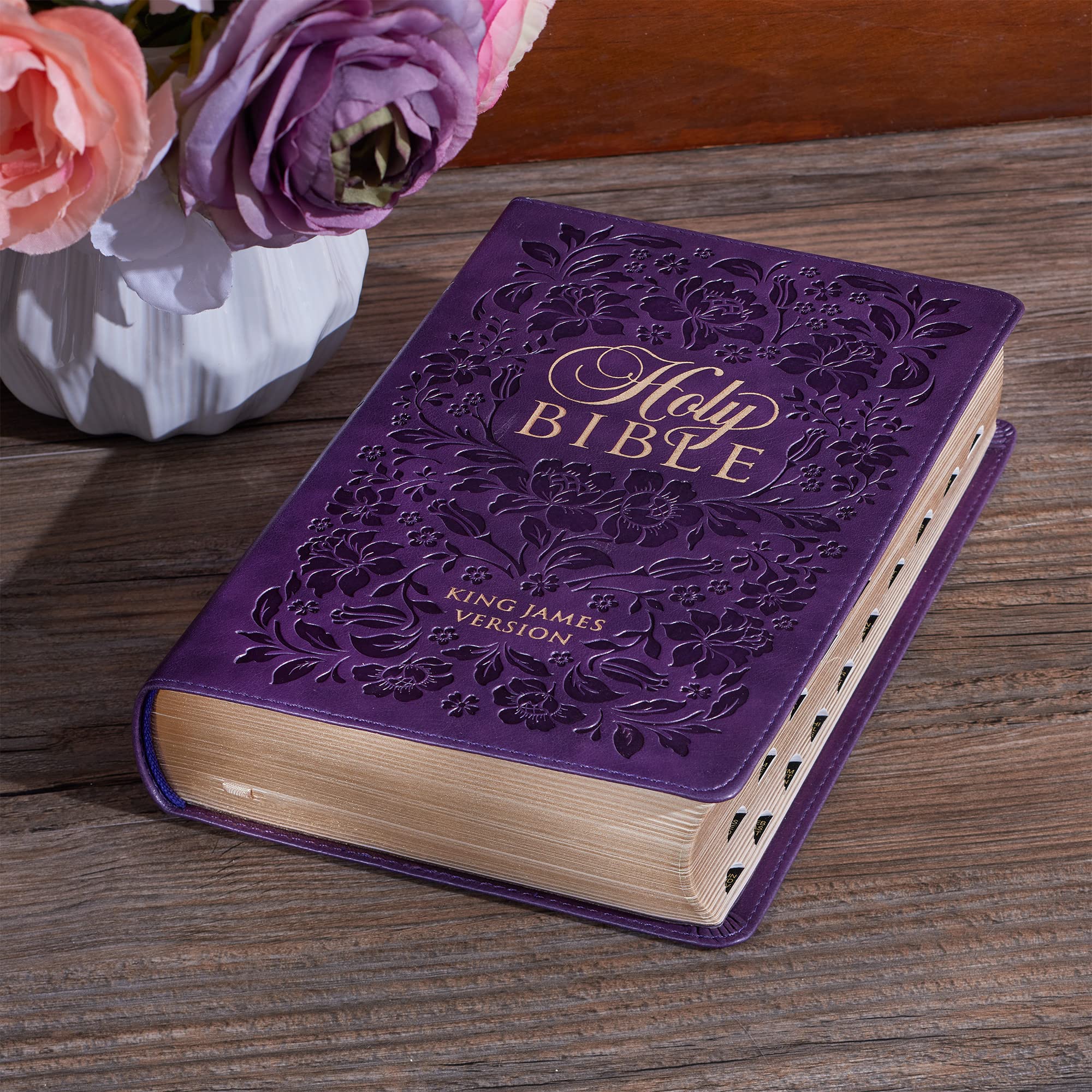 KJV Holy Bible, Giant Print Standard Size Faux Leather Red Letter Edition - Ribbon Marker, King James Version, Purple Floral (KJV Standard GP Editions)
