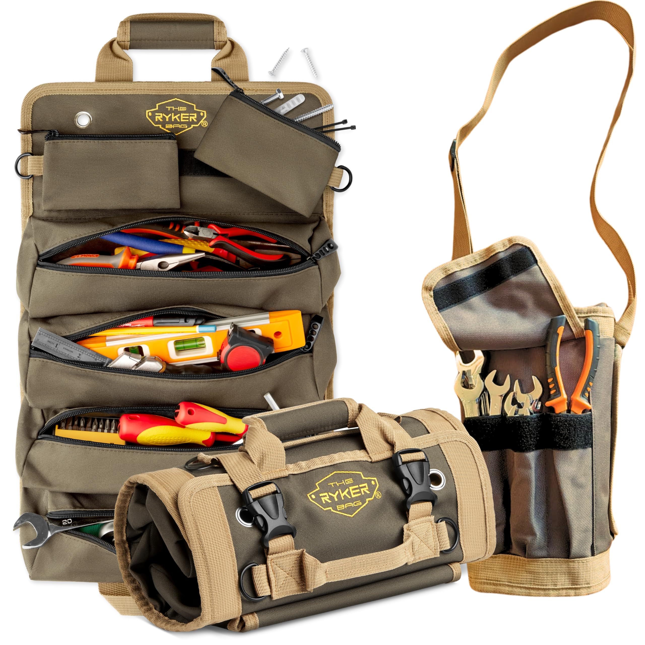 Photo 1 of The Ryker Roll Up Tool Bag Organizer Gifts for him Heavy Duty Motorcycle Tool Roll Bag Organizer Portable Rollup Toolbag w/Accessible Pouches - Mens gifts for Dad, Mechanic & Electrician (AP-TR)