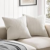 ZeeMart 100% Cotton Waffle Textured Throw Pillow Covers Set of 2, 20x20 Inch Ecru, Soft Farmhouse Decorative Couch Pillow Cases Beige Cushion Covers for Sofa Bed Living Room Home Decor