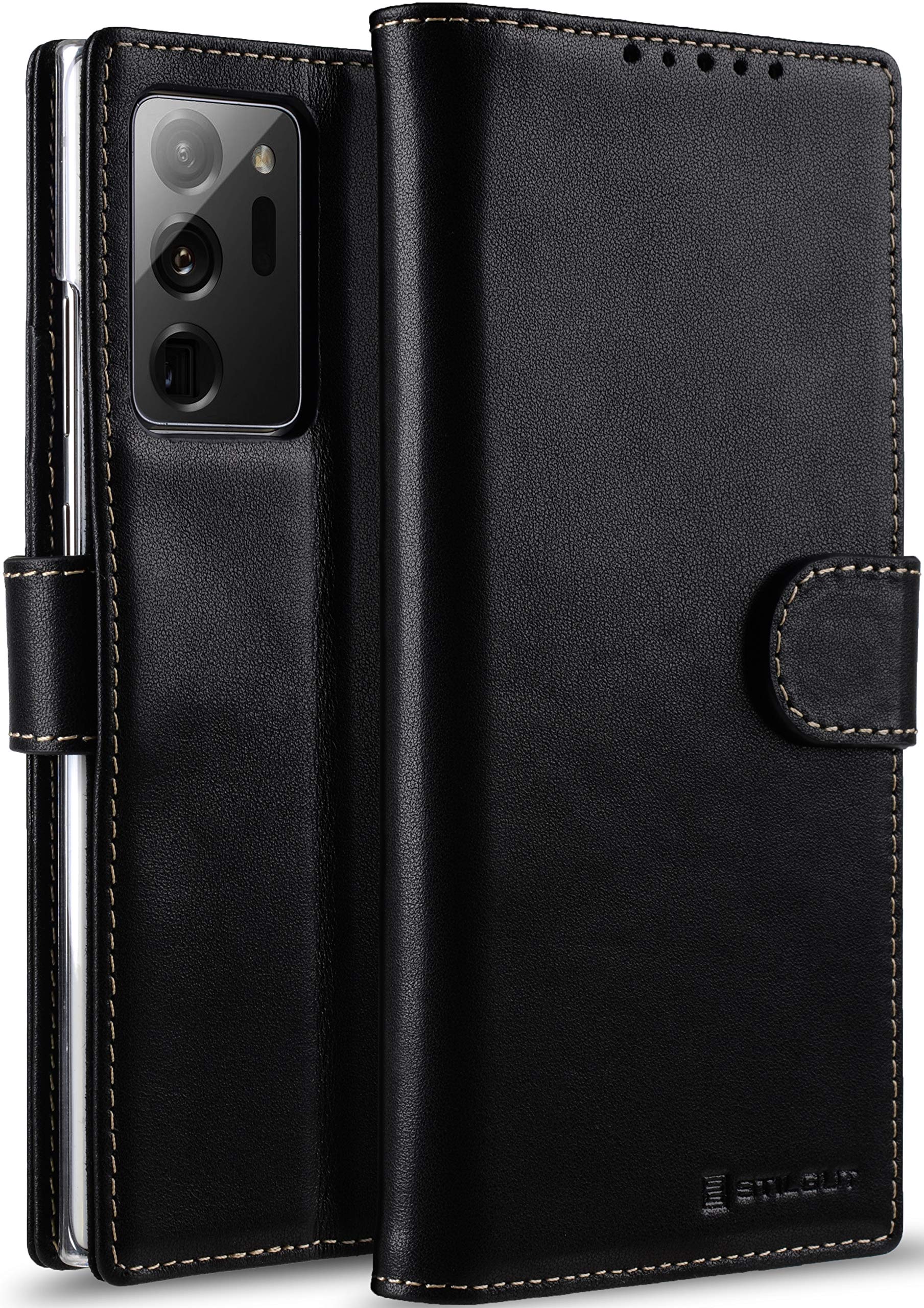 StilGut Wallet Case for Samsung Galaxy Note 20 Ultra, Genuine Leather Galaxy Note 20 Ultra Case with Card Holder & Stand Function, Black Nappa