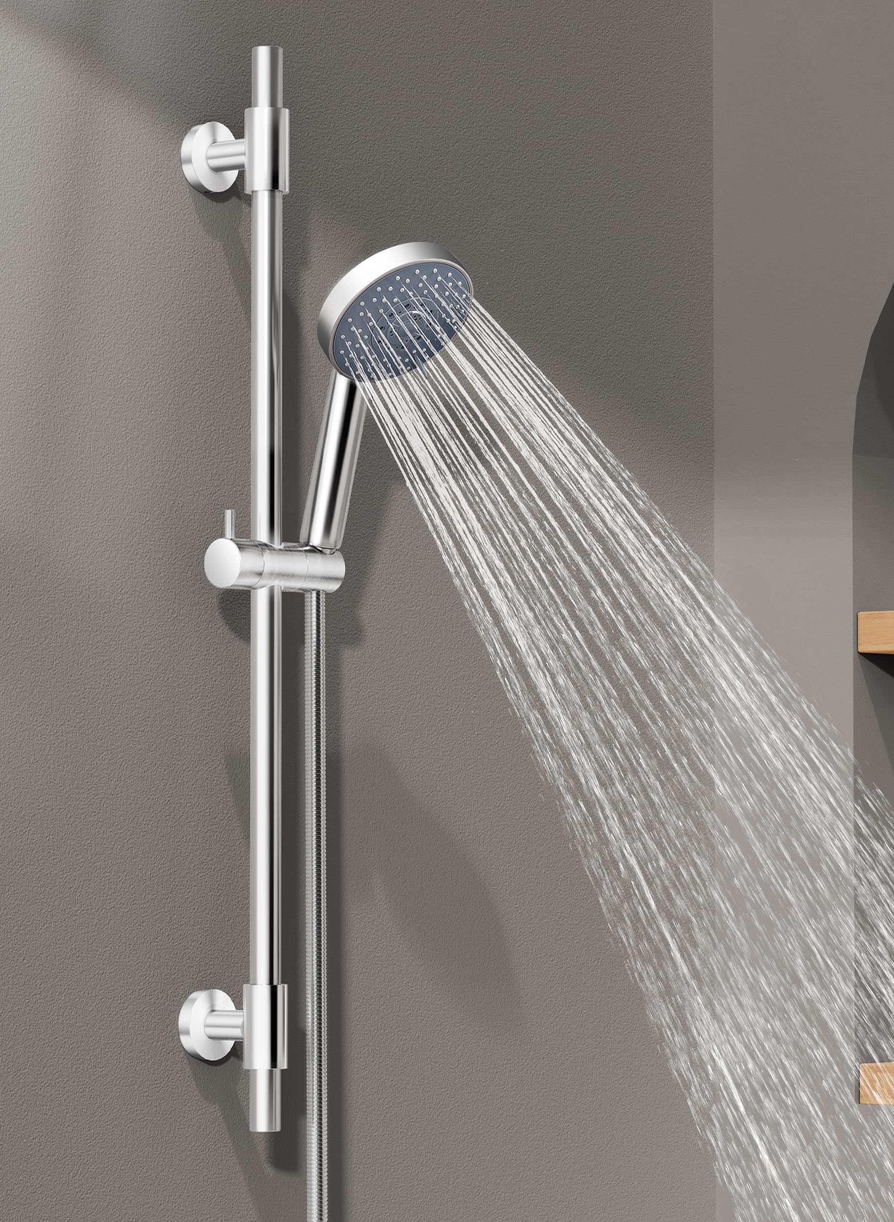 Photo 1 of KES Handheld Shower Head 30-Inch Shower Slide Bar and 59-Inch Hose, 5-Function Adjustable Shower Head with Wall Mount Shower Slide Bar Set 18/8 Stainless Steel, Polished Finish F209S78-PS-C1