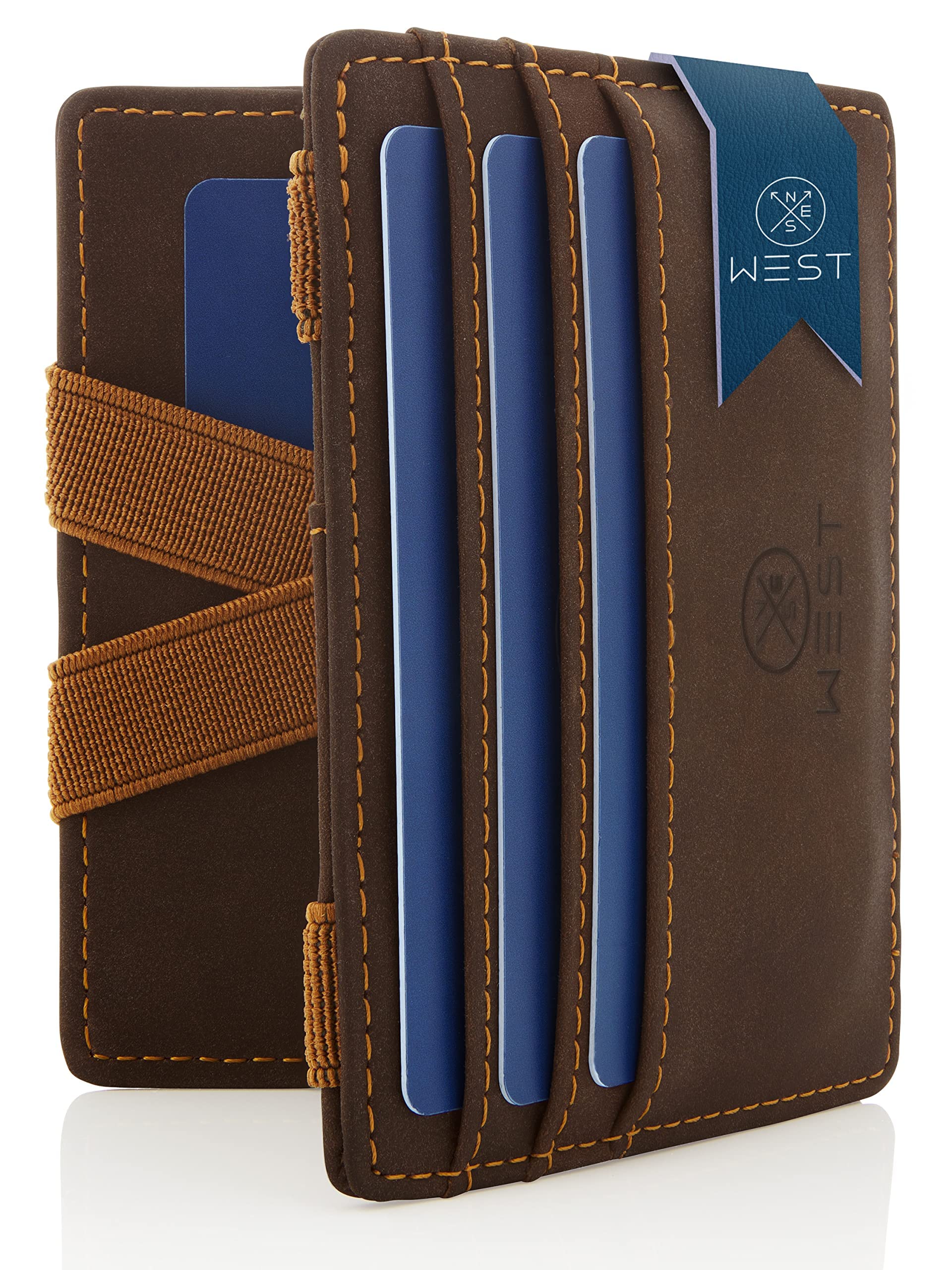 Premium-WEST West Magic Wallet The Original Credit Card Holder with Coin I Men (Brown) Slender Purse Slim RFID