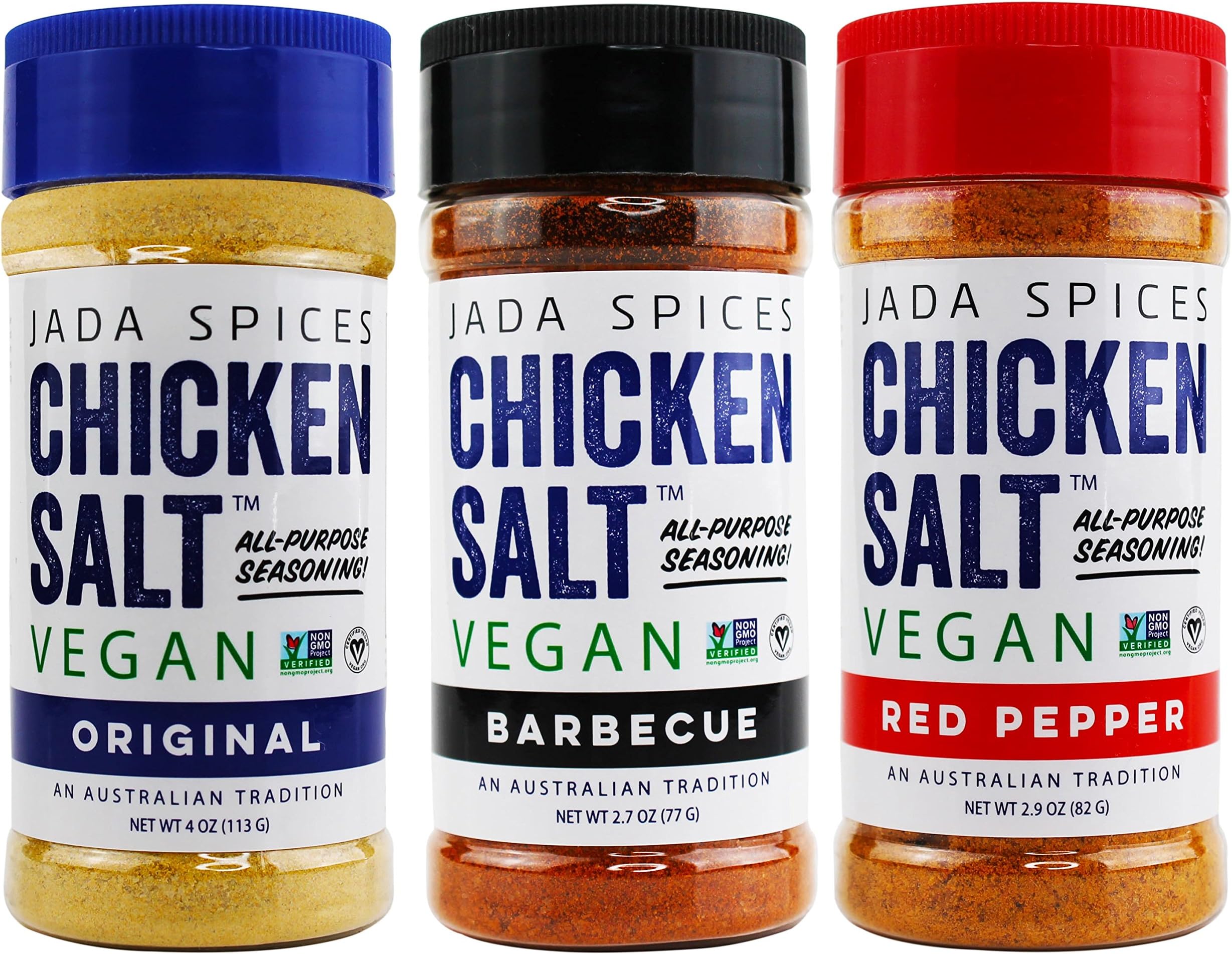 JADA Spices Chicken Salt Spice and Seasoning - Original, BBQ, Red Pepper - Vegan, Keto & Paleo Friendly - Perfect for Cooking, BBQ, Grilling, Rubs, Popcorn and more - Preservative & Additive Free