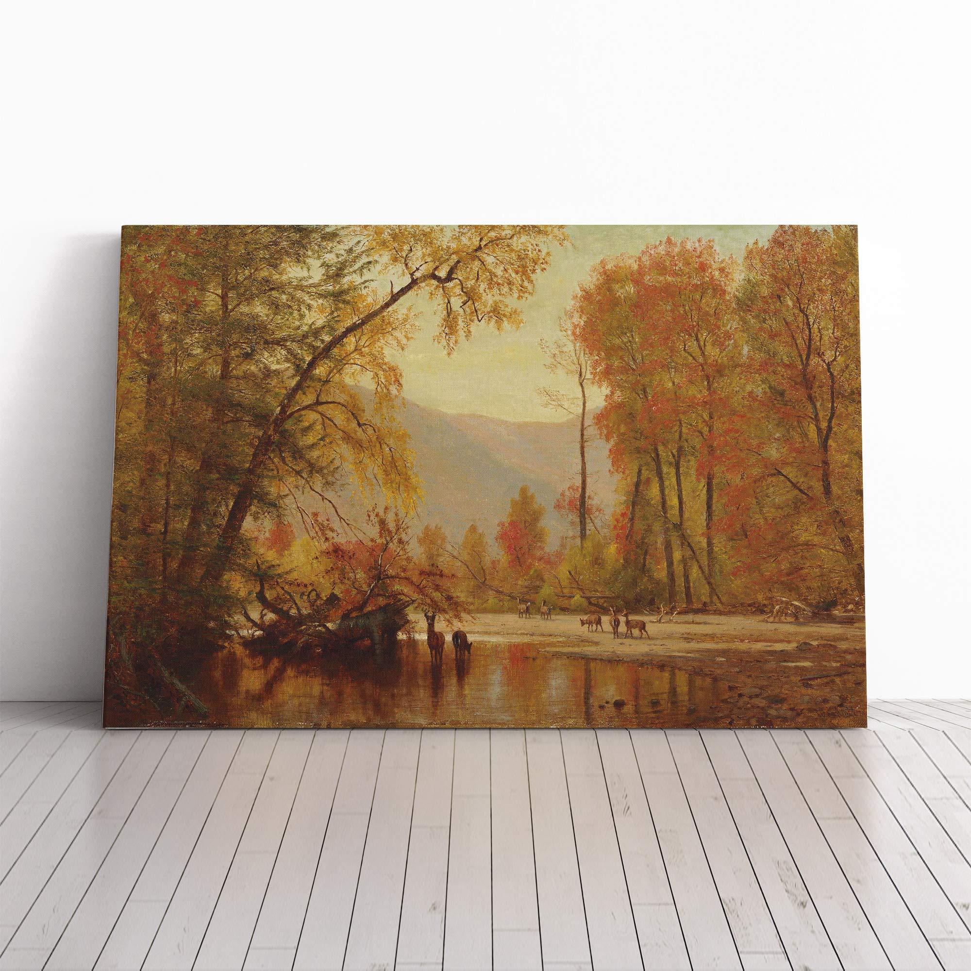 T.W. Whittredge Autumn on The Delaware Canvas Print | Gallery Wrapped 30mm Frame Wall Art | 20x14 inches | Ready to Hang | Modern Landscape Picture | Living Room Bedroom Lounge Office
