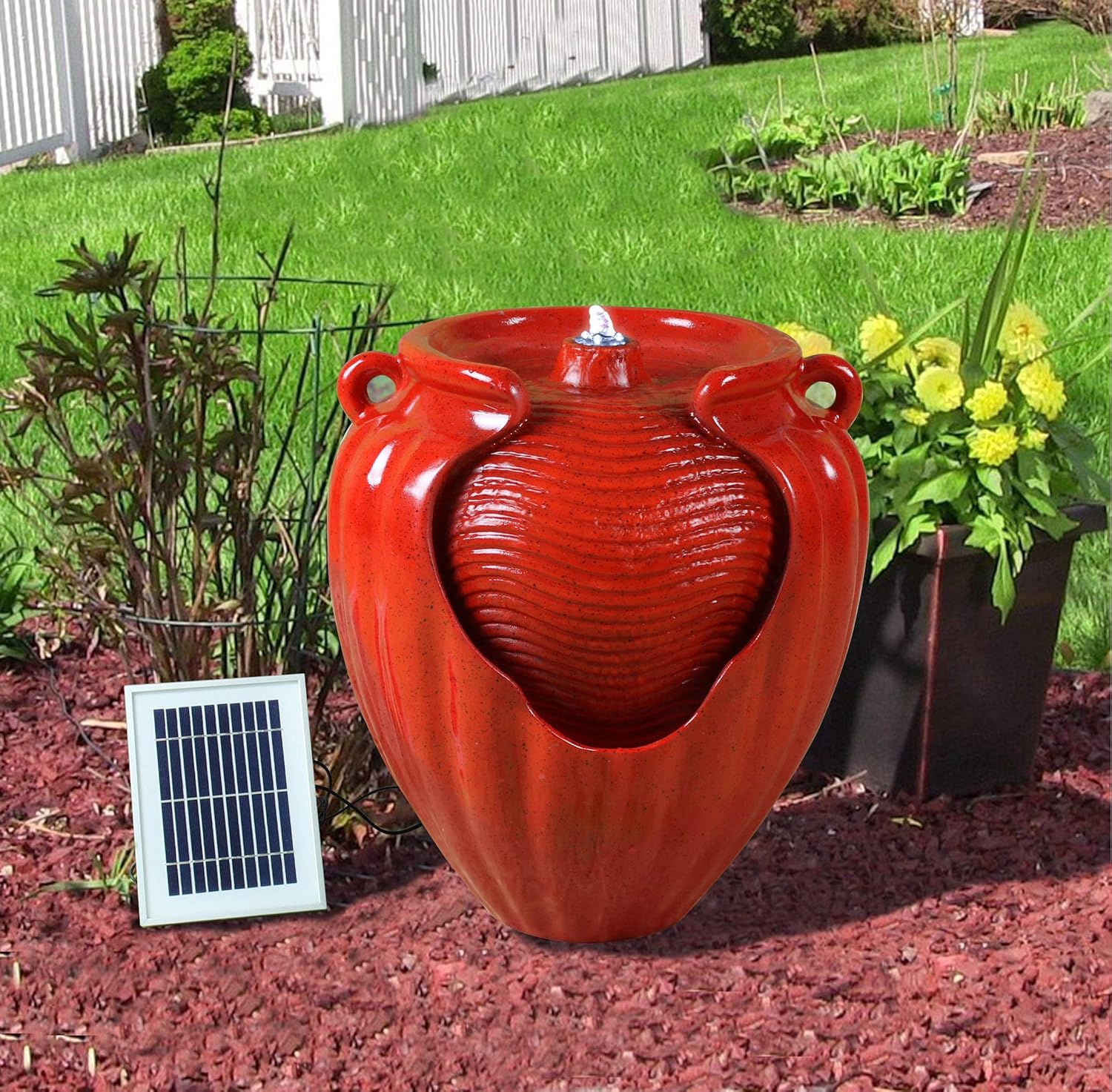 Gardenwize SOLAR RED URN TERRACOTTA CASCADING WATER FEATURE Amazon.co