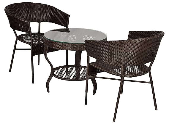 FurniFuture Spidy Outdoor Patio Furniture Set 2+1 - (Brown)