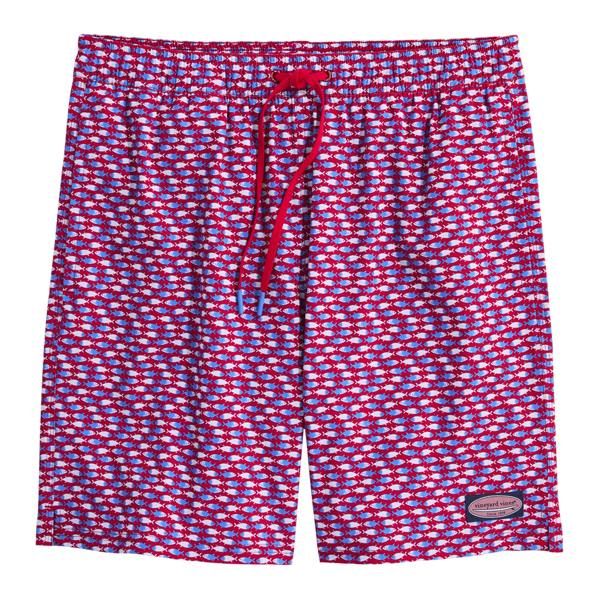 vineyard vines 7 Inch Printed Chappy Swim Trunks, Lghthse Red/Td Blue, XS