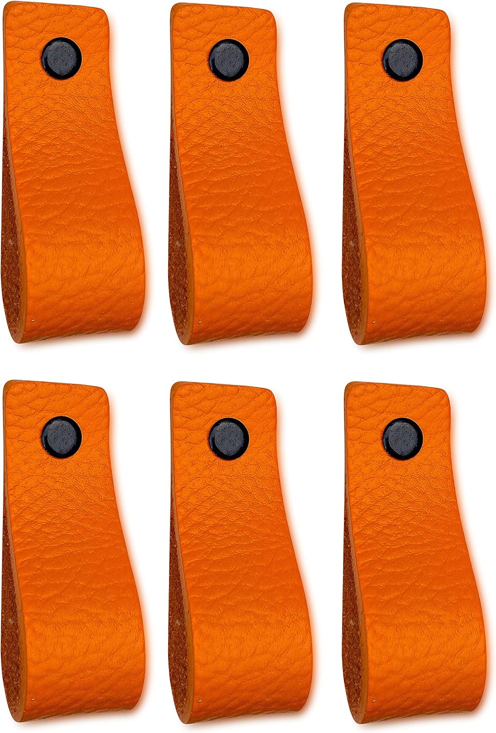 Brute Strength, Leather Handles for Furniture, Orange, 6 pcs, 16,5 x 2,5 cm, Cabinet Handle, Door Handle for Kitchen Bathroom
