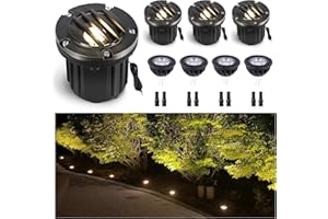 Gardenreet Outdoor Low Voltage Well Lights - Brass 12V LED Replaceable Bulb In-Ground Lighting, Low Voltage Grated Top Fixture, Antique Bronze for House Patio Backyard with 2700K Warm White MR16 Bulb