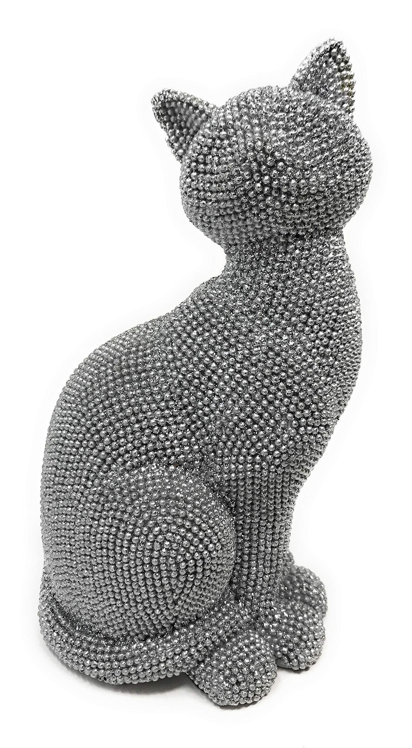 The Leonardo Collection Silver Art Cat - Sitting Cat Ornaments Figurine Sparkly Glitzy Decorative - 19x8x10cm, LP46178
