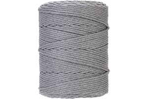 GOHOHOF Macrame Cord 4mm x 328yards Natural Macrame Cotton Rope Colored Macrame Rope Soft Cotton Cord Macrame Supplies Craft Rope Macrame Yarn for Plant Hanger Wall Hanger Dreamcatcher(Dark Grey)