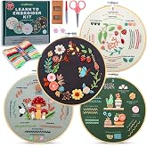 Craftwiz Embroidery Kit for Beginners, 4 Patterns, Learn 31 Stitches | Complete starter kit with 4 pre printed patterns, essential supplies and step by step video tutorials for adult beginners
