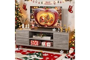 YESHOMY Modern TV Stand for 65" Television, Entertainment Center with Two Storage Cabinets, Retro Style Media Console for Living Room, Bedroom, Office, 58 Inch, Light Gray