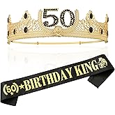 TITIKADI Gold Crown and Sash for 50TH Birthday King, Metal Birthday Party Decoration for Men