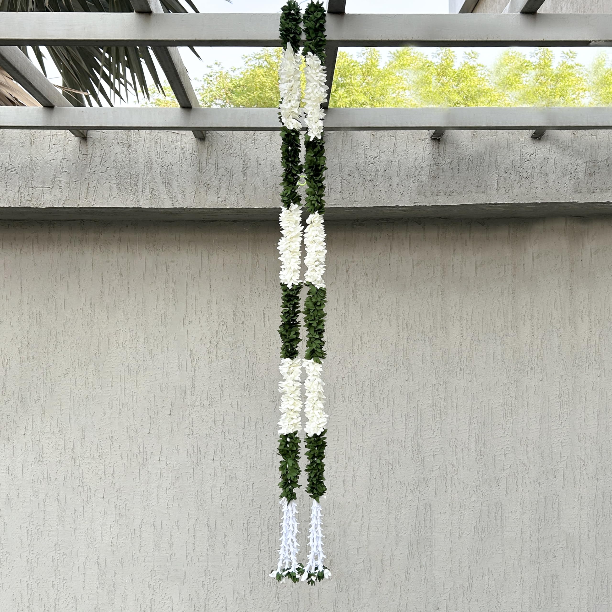 Photo 1 of THE ART BOX 5 feet Artificial Hanging Flowers Vine Green Silk Gajra Garland for Wedding, Diwali Decoration Floral Arch Party Garden Home Decor (2 Pc)