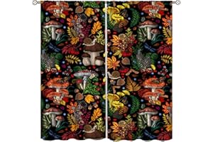 ICMOLYYENLO Mushroom Blackout Curtain Colorful Cartoon Abstract Illustration Printed Curtain Herbal Home Decor Seamless Pattern Living Room Bedroom Kitchen Noise Reduction Curtain 42x54 Inch 2 Panels