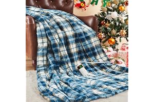 OCTROT Electric Heated Throw Blanket 50"x60", Fast Heating Blanket with Dual Control, 10 Heat Level & 5 Timer Auto Off Soft Warm Sherpa Heater Blanket for Couch, Christmas Blanket Gift (Blue Paid)